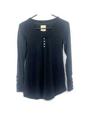 Chaser Waffle Knit Black Long Sleeve Tunic Tee Women's Small